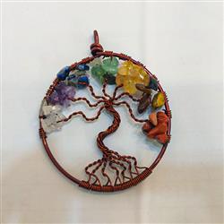 مدال مس درخت زندگی با سنگ های هفت چاکرا
